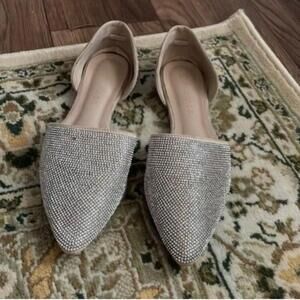Rampage rhinestone studded pointed toe open side flats wedding glam